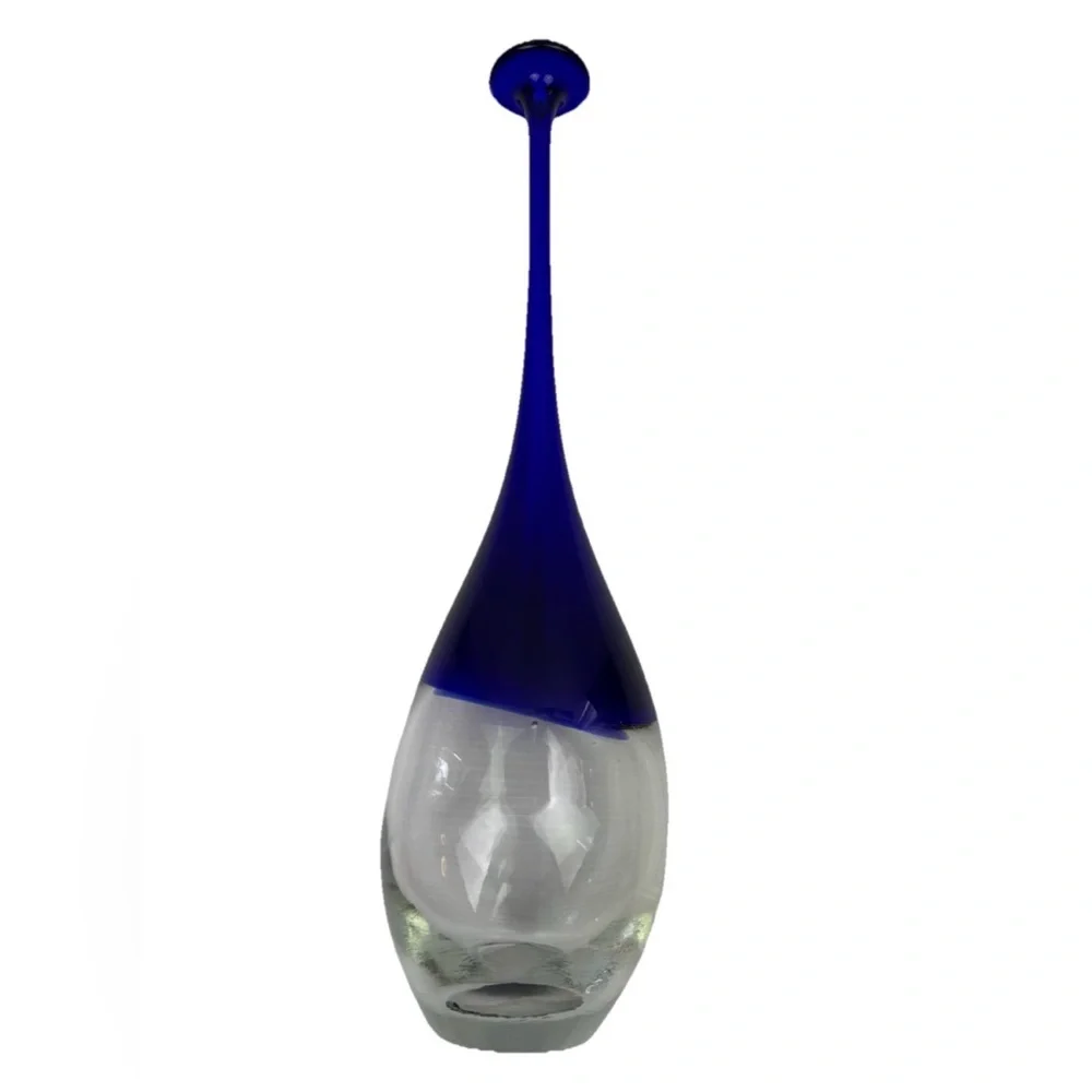VTG Z Gallerie Veneto Sapphire Blue Glass Bud Vase 16” Teardrop Weighted Vase
